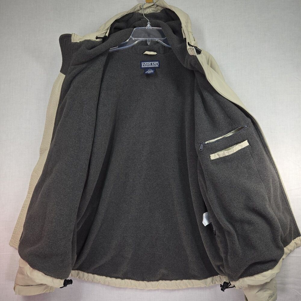 Lands End Jacket Mens Large Khaki Tan Beige Hood Fleece Lined Gorpcore Preppy - Picture 3 of 12